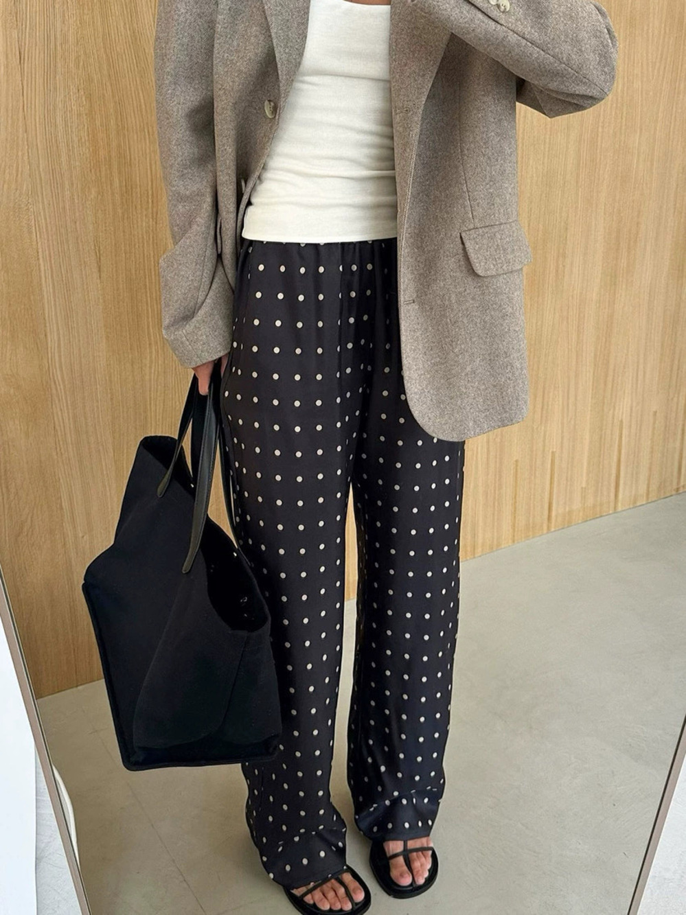 ZARA Spring Summer Loose Polka Dot Long Straight Pants Casual Commute Fashion